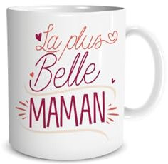 DECOHO - Mug en céramique La Plus Belle Maman - 33 cl, Céramique - Imprimé en France - Blanc