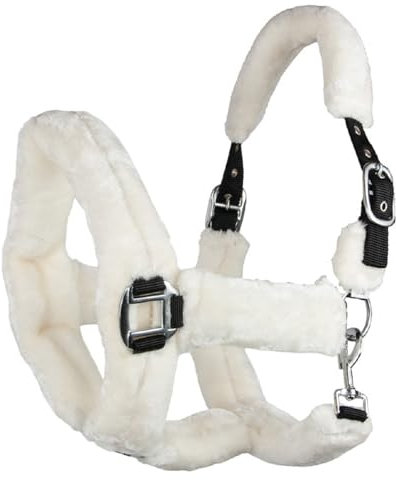 Brama West Halfter Pferde Arktis mit weichem Teddy-Kunstfell - Plüschhalfter - Weiß - Gr. Full