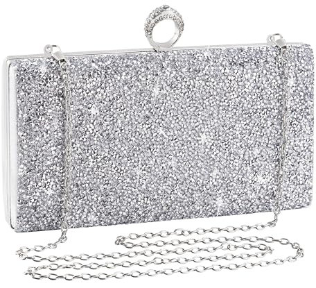 Ubysoyi Silberne Clutch Strass Geldbörse Abendtasche Bling Glitzer Schulter Handtasche für Braut Hochzeit Party für Frauen, silber