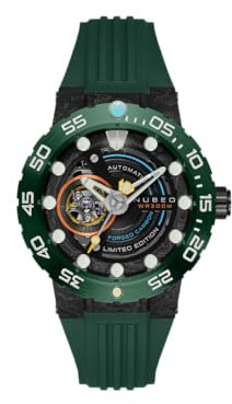 Nubeo Men's 48mm Opportunity Automatic Forged Carbon Fiber Limited Edition Carbon Green Watch with Silicone Strap NB-6085-04