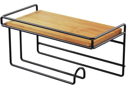 Honsdom Porte Rouleau de Papier Toilette avec étagère en Bambou Naturel, Support Papier Toilette Mural pour Salle de Bain, Installation avec Auto-adhésif (Noir)