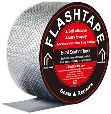 fowong Waterproof Tape, 60mm(W) x 5M(L) Butyl Tape for Roof and Leak Repair, Waterproof Tape for Outdoor Use and Leaks, Flash Tape for Roof Sealant, Aluminum Foil Tape Heavy Duty for RV Repair, Silver