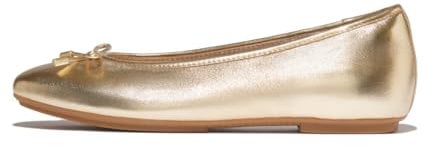 Fitflop Women's DELICATO Bow Soft Metallic-Leather Ballet Flats, Platino, 8 UK