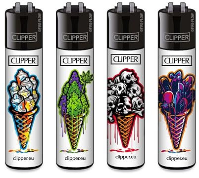 Clipper Feuerzeug 4er Set: (EIS Waffeln)
