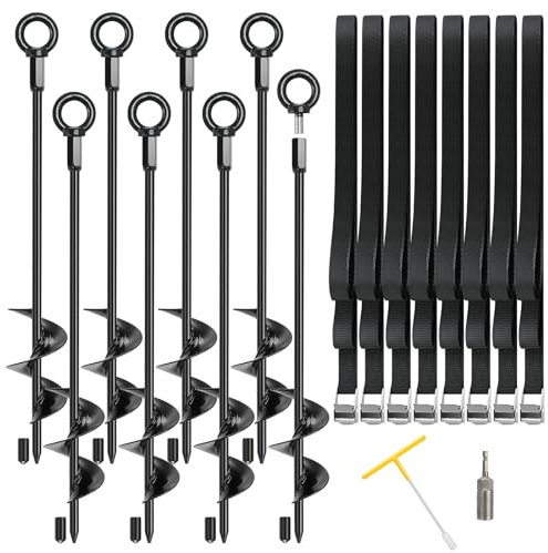 Trampolinpfähle, 8 Stück, 45,7 cm, Trampolin-Anker, hoher Wind, robustes Set, Bodenanker, Erdspieße mit verstellbaren Spanngurten für Schuppen, Schaukel-Set, Baldachin, Zelt, Wohnmobil, Carport