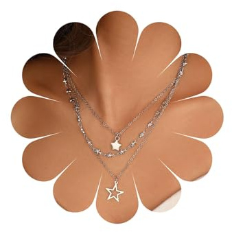 Wendalern Silber Stern Choker Halskette Geschichtet Stern Anhänger Halskette Geschichtet Stern Link Kette Halskette Boho Umriss Pentagramm Halskette Y2k Schmuck Für Frauen