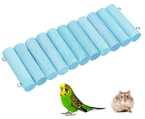 Wooden Pet Stand Bracket Swing Bed Toy for Squirrel Sugar Glider Hamster Parrot Blue