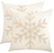 2 Stück Kissenbezug Weihnachten Kissenbezüge 45x45 cm Leinen Dekorative Zierkissenbezüge Tufteter Schneeflocke Deko Kissenhülle für Sofa Couch Schlafzimmer Wohnzimmer Cushion Covers