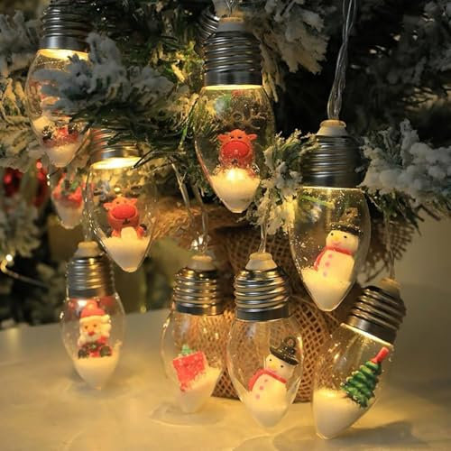 Christmas Vintage Decor String Light - LED Bulbs String Lights, Meantallie Christmas Tree Snow Globe String Lights, 1.5m 10 Bulbs Battery Powered Christmas Tree Fairy Lights for Party Decor (Mix)