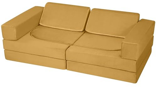 MeMoreCool Spielsofa Schlafsofa Kinder, Schaumstoff Soft Bausteine Couch, Fancy Spielsofa einen aufregenden Indoor-Spielplatz für das Kinderzimmer, Kuschelecke ideal für Kinder, Gelb
