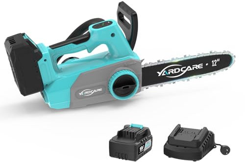 YARDCARE Akku Kettensäge 12 zoll mit LED-Display, Bürstenloser Motor,Werkzeuglosem Kettenanpassungssystem, Automatischer Schmierfunktion, Elektronisches Bremssystem，Inklusive Akku und Ladegerät