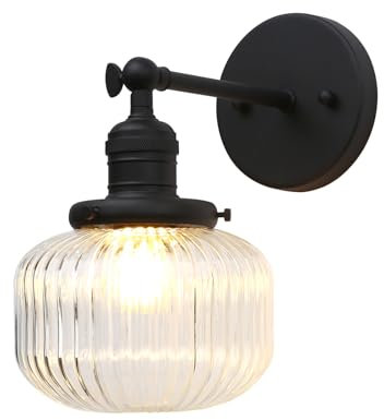 Phansthy Vintage Wandleuchte Modernes gestreiftem Klarglas Wandbeleuchtung Industrie Loft-Wandlampen Antik Deko Design Wandbeleuchten Küchenwandleuchte im Landhausstil(Schwarz Farbe)