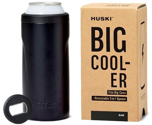 Huski Big - Enfriador de latas de cerveza y bebidas energéticas de 440 ml y 500 ml con abridor desmontable 3 en 1 | Triple aislamiento | Mantiene las latas hasta 10 veces más frías | Se dobla como un