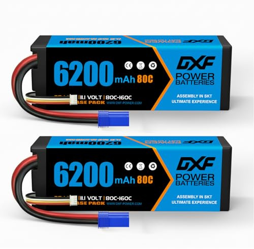 DXF Batterie LiPo 3S 11.1V 6200mAh 80C Lot de 2 avec Connecteur EC5 pour Voiture RC Hélicoptère Avion Bateau Truck 1/8 Compatible Modèles Radiocommandés Haute Décharge Puissante
