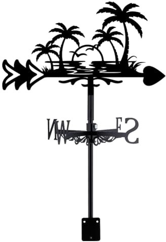 SUPERDANT Wetterhahn Sonnenuntergang Am Meer Fürs Dach Wetterfahne Am Meer Kokosnussbaum Und Möwe Wetterhahn für Garten Schuppen Schwarze Wetterfahnen Für Bauernhaus Hof Bauernhof Schuppen Garten