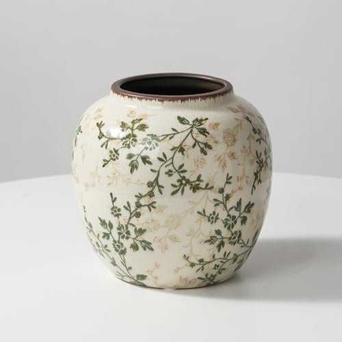 XIUWOUG Vintage Cracked Porzellan Vasen Chinoiserie Vase Klassische Keramik Runde Chinesische Blumenvase für Wohnzimmer Konsole Tisch Akzent Tischplatte Dekor,B
