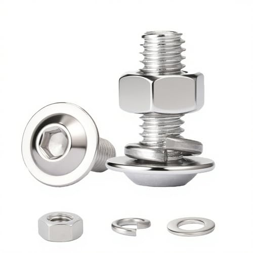 HAISHANG 10 Stück M5x16 Edelstahl Silber Linsenkopfschraube Innensechskant | Edelstahl 304 A2 V2A, Muttern Unterlegscheiben Sortiment Kit, Vollgewinde Flachkopfschrauben für Möbel, Maschinen, Metall