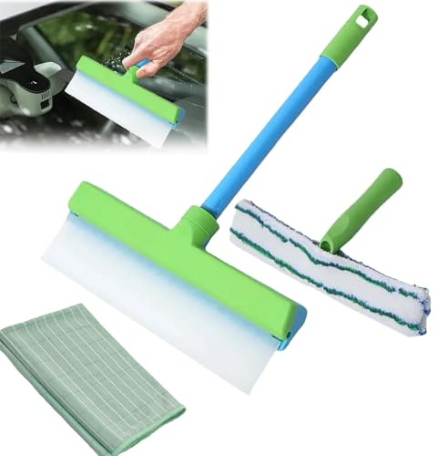 Recyclable Silicone Window Squeegee Kit, 3 In 1 Fensterputzer Set, Fensterwischer Mit Abzieher, No Streaks, Achieve Perfect Clarity (Green)