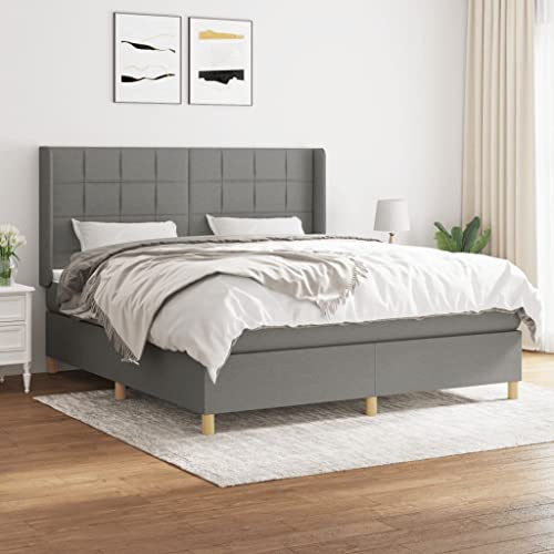 Teenpull Boxspringbett mit Taschenfederkernmatratze 160x200 cm Dunkelgrau Stoff, gepolstert, höhenverstellbares Kopfteil, Stabiler Bettrahmen, komplette Bettanlage Schlafzimmermöbel für erholsamen