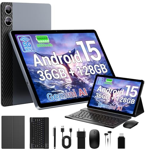 MAXLEGEN Tablet 10 Zoll, 36 GB RAM + 128 GB ROM/erweiterbar bis zu 2 TB, Android 15 Tablet Touchscreen mit 8 Kernen, Gemini AI, WiFi, 13 MP, 8000 mAh, Tablet 10 Zoll mit Tastatur/Maus/Kopfhörer