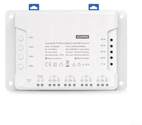 YobiLife Modulo interruttore luce intelligente wireless, controllo RF a 4 canali per Sonoff 4CH R3 e 4CH PRO R3, per Alexa e Home, bianco (4CH Pro R3)