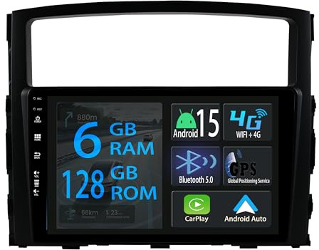 [6+128GB] Keconsing 9 Zoll Android 15 Autoradio for Mitsubishi Pajero 4 V80 V90 2006-2016 Radio Carplay Stereo Wireless Car Play GPS Auto Navi Bildschirm Bluetooth Navigation Player