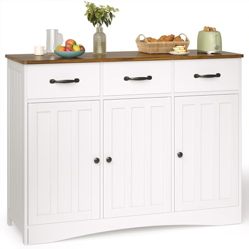 Blishom Sideboard, Buffetschrank mit Arbeitsplatte, Aufbewahrungsschrank mit 3 Schubladen und 3 Türen, für Esszimmer, Wohnzimmer, Flur, 108x39x81 cm, Retro