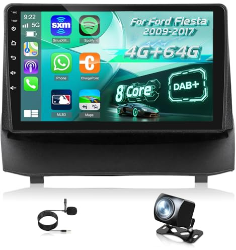 NHOPEEW Qualcomm 8 Core 4+64G DAB/DAB+ Autoradio per Ford Fiesta 2009-2017 - Radio da 9 pollici con supporto Carplay e Android Auto Wi-Fi e GPS ventola di raffreddamento DSP+ telecamera posteriore