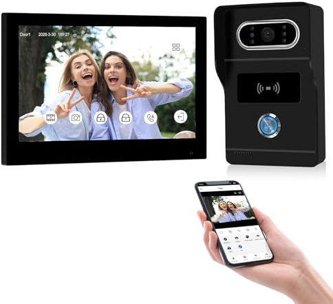 FTes RFKits 2 Fili AHD1080P Videocitofono Intelligente,Tuya WiFi IPS 7‘’ Videocitofono Porta, Sblocco RFID, Visione Notturna