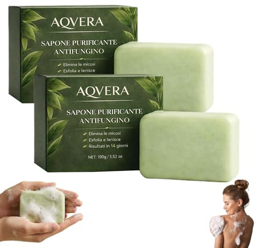 Aqvera Sapone Micosi, Sapone Antifungino, Con Tea Tree Oil & Ingredienti Naturali, Pulizia profonda, Purificazione Odore, Per Corpo, Piedi e Viso, Adatto Pelli Sensibili