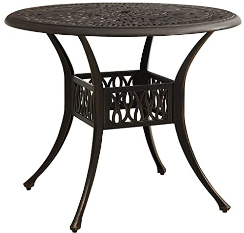 MinoLiving Gartentisch Bronzen 90x90x74 cm Aluminiumguss wetterfester Esstisch für Terrasse Balkon Garten mit Schirmloch robust und langlebig für Familienpicknick, Outdoor-Camping, BBQ und mehr