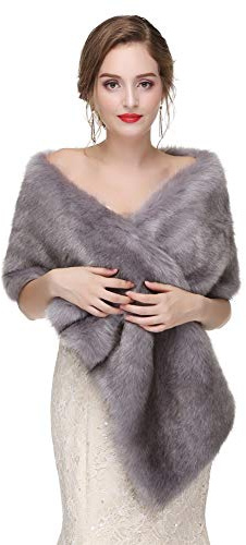 Ommda Damen Brautjacke Bolero Fell Winter Warm Hochzeitsjacke Hochzeitstuch Pelzimitat für Abendparty Hochzeitstuch