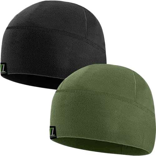 Temple Tape Tactical Fleece Watch Cap Beanie – Skull Cap Fleece Hat - 2 Pack Black/OD Green - XL (for Larger Heads)