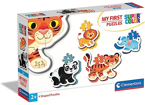Clementoni 20810 Supercolor Wildtiere – Puzzle 2 + 3 + 4 + 5 Teile ab 2 Jahren, buntes Kinderpuzzle mit besonderer Leuchtkraft & Farbintensität, Geschicklichkeitsspiel für Kinder