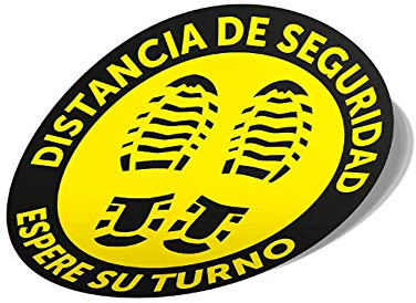 Oedim Pack de 4 Uds de Pegatinas para el Suelo Distancia de Seguridad - Espere su Turno | Vinilo Adhesivo Antideslizante | Color Amarillo