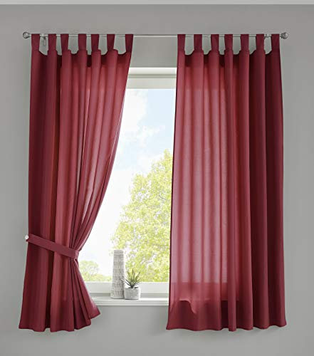 Gardinenbox 2er Set Vorhänge Schal Schlaufen »Berlin« HxB 175x140 cm Bordeaux Blickdicht Microsatin Lichtdurchlässig Kräuselband Uni Matt, 20400N2