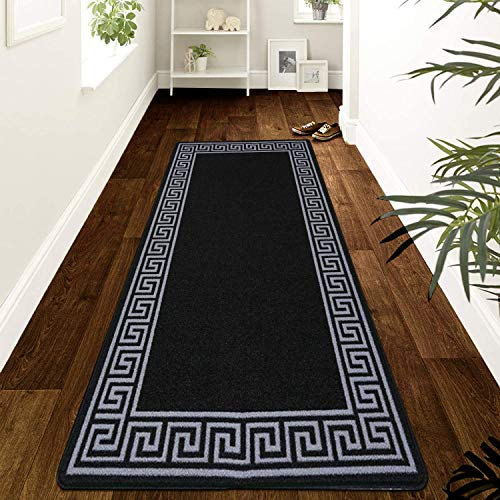 renoazul® Carpet Runners for Hallways Non-Slip Long & Wide Heavy-Duty Plain | 80 x 300 cm Super Absorbent Indoor Stair Carpet and Kitchen Anti-slip Floor Mats - Greeky Rug - Black & Grey