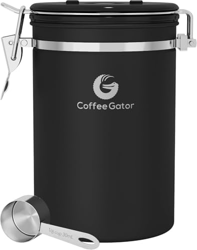 Coffee Gator Kaffeedose Edelstahl, Luftdicht Vorratsdose mit Deckel, Datum Tracker, CO2-Freigabeventil, Messlöffel, für Kaffeebohnen, Kaffeepulver, Nüsse, Tee, Zucker, Mehl
