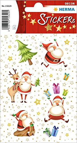 HERMA 15629 Aufkleber Weihnachtsmann, 30 Stück, Weihnachten Sticker mit Nikolaus Santa Claus Sterne Motiv, Kinder Etiketten für Weihnachtsdeko Geschenke Adventskalender Winter Deko Briefe DIY Basteln