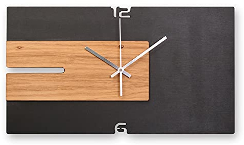Kreative Feder Moderne Designer Holz Wanduhr | wahlw. mit leisem Funk- oder Quarzuhrwerk ohne Ticken | 50x25cm (leises Funkuhrwerk)