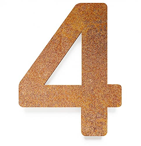 Vintage Hausnummer 4 - massiv, wetterfest & langlebig - 20 cm groß - mit Befestigungsmaterial - Retro Design Hausnummern-Schild N-03-4-R