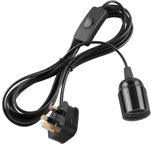 DiCUNO E27 Lampholder, Pendant Light Ceiling Lighting Fitting, Suspended Pendant Light Fitting Kit, Black, 4M, 1Pack