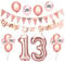 Beainfir 13th Birthday Decorations Set Include Rose Gold Happy 13th Birthday Banner,Triangle Flag Banner,Confetti Latex Balloons and Foil Balloons for Party Decoration Supplies for Girls and Boys