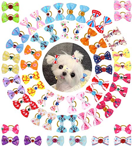 Haarspangen für Welpen und Hunde, mit Gummibändern, Strass, kleine Schleife, Haarschleifen, Haarklammern für Katze, Welpen, Party, Geburtstag, handgefertigt, Haustierpflege-Produkte, 30 Paar