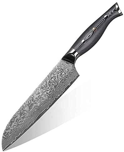Muxel Santokumesser Küchenmesser Carbon Damast-Klinge Damastmesser Messer 62 Lagen V10 Stahl