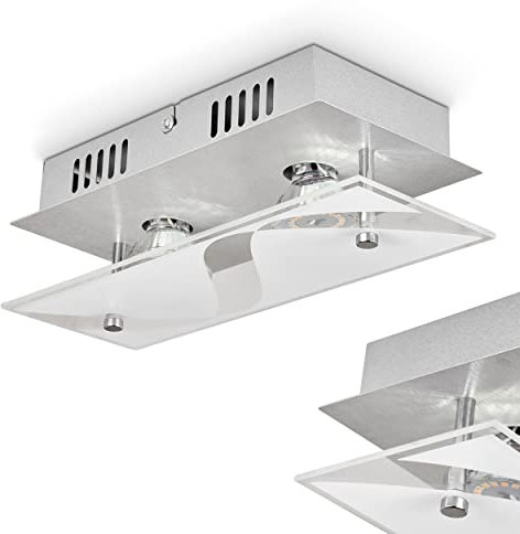 LED Deckenleuchte Liestal, moderne Deckenlampe aus Metall/Kunststoff in Nickel-matt/Weiß/Klar mit Muster, 2-flammige Leuchte, 800 Lumen (insgesamt), 3000 Kelvin, 2 x GU10 max. 5 Watt (inklusive)