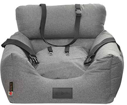 Luxuriös Auto Sitz für Hunde | Universal Waschbar für Rückbank, Vordersitz | Hundeautositz für Katzen | Farbe: Grau | Polyester, Leinenimitat | Große: 50 x 50 cm