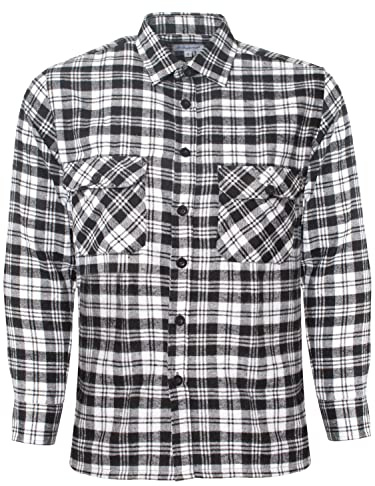 BRAND KRUZE Mens Check Shirts Long Sleeve Lumberjack Flannel Work Casual Button Shirt S - 5XL (as8, Alpha, 5X_l, Regular, Regular, Standard, Black, 5XL)