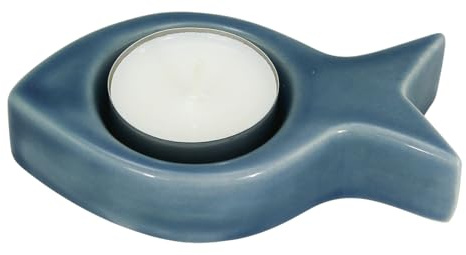 Teelicht - Fisch Maritime Deko Steingut lackiert B=10cm blau Sea-Club