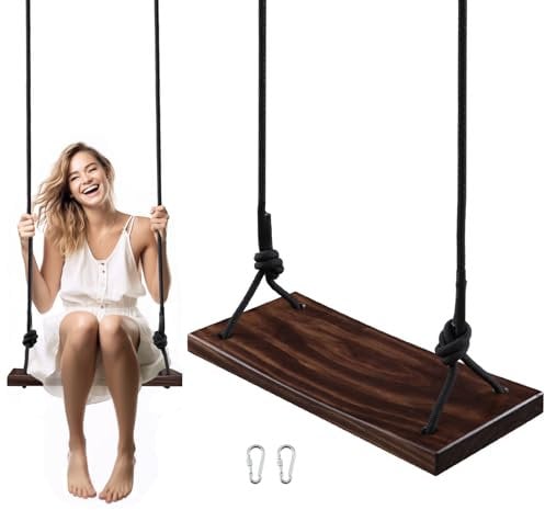 PELLOR Wood Tree Swing Seat, Wooden Swing Set Adjustable Rope Swings for Children Adult Kids in the Garden,Yard,Outdoor & Indoor (16.5In)